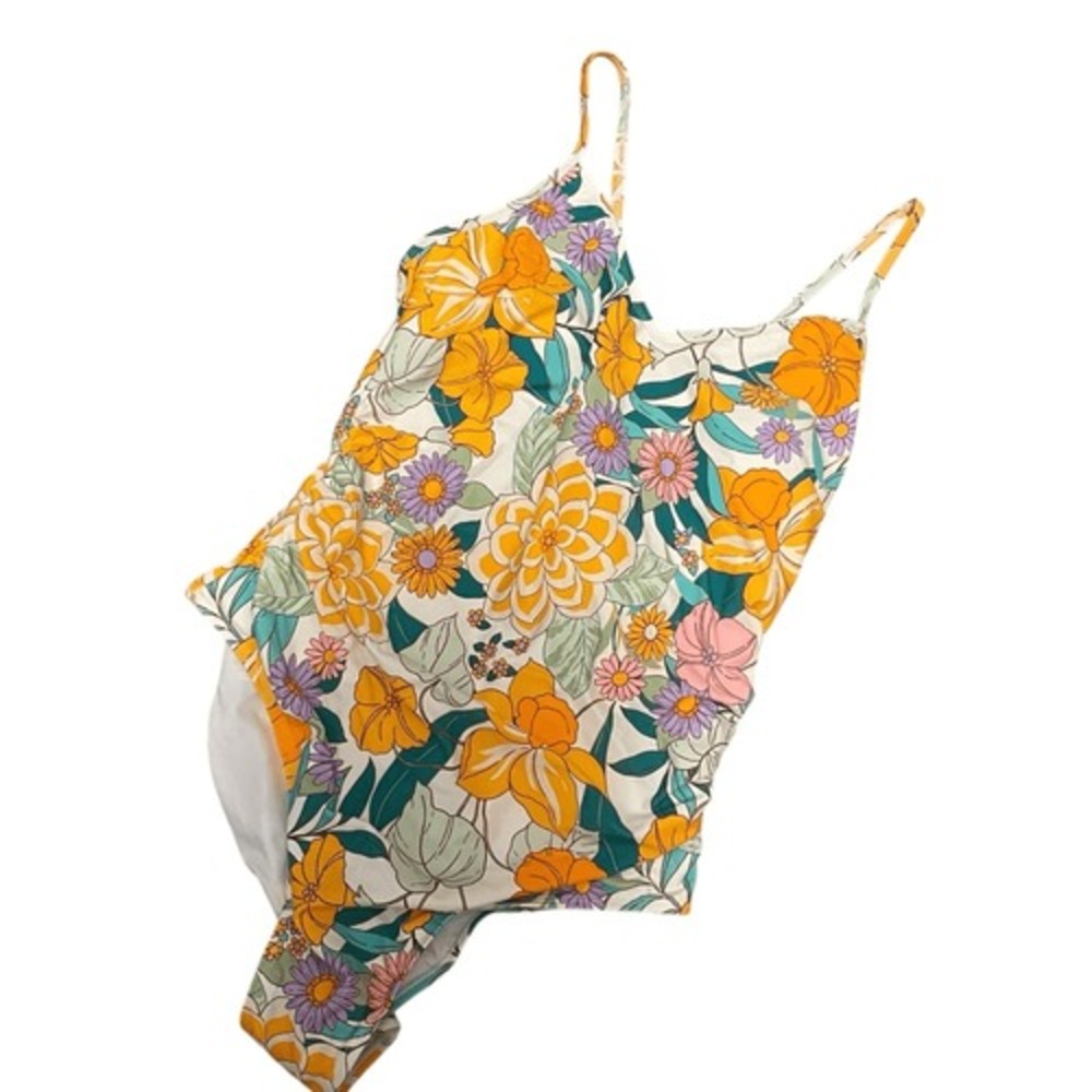 Cupshe Retro Floral One Piece Swimsuit Orange Yellow XL NWT